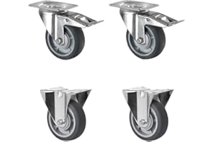 CASCOO SETTBFB100P2G2B32 Rollensatz 2 Lenkrollen mit Feststeller, 2 Bockrollen, Polypropylen, Gummi, Durchmesser 100 mm, Kugellager, Transportrollen, spurlos, Traglast 405 kg (4-er Pack)