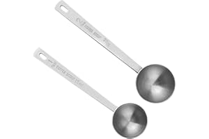 Gosknor 2 Cucharas Medidoras Acero Inoxidable Café, Mango Largo Cucharas Medidoras para 1 y 2 Cucharadas Multiusos para Café Molido Espresso Té Azúcar Cacao Harina (15ml y 30ml)