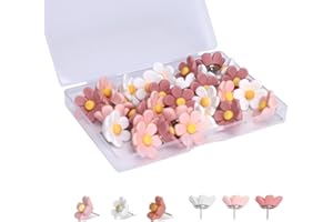 GOZINA Blumige Pinnadeln 30er Box, 3farbiges Blumenmuster, ideal als Reißzwecken, präzise Reißnägel, vielseitige Reisszwecken für Pinnwand, Korktafel, Fotowand, Büro