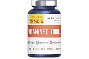 VITAMINE C 1000 mg GRANIONS | Vitamine C FORMAT 6 MOIS - Vitamines C Energie - Vitamines Adultes - Vitamin C Haut Dosage - Vitamine C Vegan - 180 Comprimés de Vitamine C - Vitamine Fabriquée en France