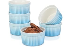 120ml Pirottini per Soufflé, Candiicap Set di 6 Pirottini da Soufflé in Porcellana per Cuocere al Forno, Budini, Creme Brulée, Coppette per Crema Pasticcera, Salsa di Servizio (120ml, Blu Cielo)