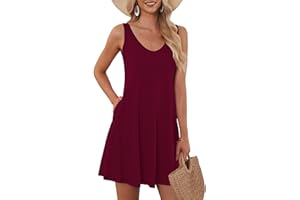 AUSELILY Vestido sin Mangas de Verano para Mujer Ligero Informal de Playa Midi con Bolsillos