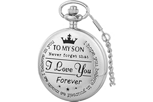 Tiong Engraved Pocket Watch to My Son/Grandson/Dad/Grandpa/Husband/Daughter I Love You Quartz Pocket Watches with Chain Best Gifts