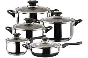 Magefesa Family - Batería de Cocina, 10 piezas, Acero Inoxidable, Fácil Limpieza y Apta Lavavajillas, Asas Bakelita toque soft-cold