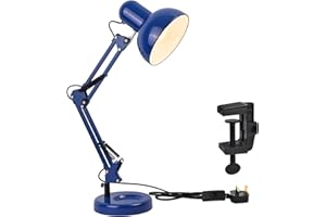 TEKLED® LED Desk Lamp | Adjustable Swing Arm | Replaceable E27 Edison Screw Bulb Holder | Flexible Table Clamp | for Bedside Reading Office Work Architects Students (Swing Arm Dark Blue)