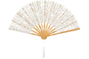 OLILLY Abanico de novia en encaje, seda y madera - ¡Ideal para el día de tu boda! (Large)