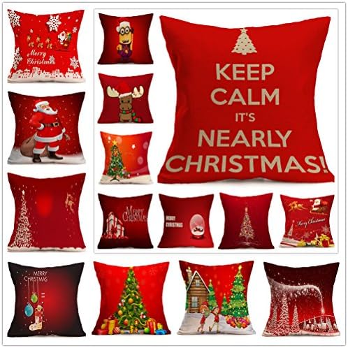 Merry Christmas Pillow Case Cotton Linen Square Decorative Throw Pillow Case Cushion Cover 43 x 43cm ,Set of 4