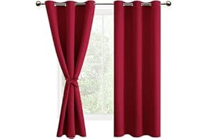 DWCN - Lot de 2 rideaux opaques et occultants avec œillets - Rideau thermique pour salon, chambre à coucher - Rouge - 160 x 106 cm (H x l)