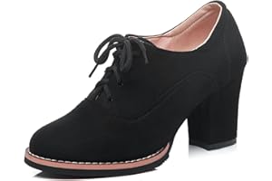 UMore Otoño Mujer Tacones Altos Vintage Gamuza con Cordones Zapatos de Negocios Elegantes Bombas de Punta Redonda Color sólido Oficina Carrera Zapatos Oxford
