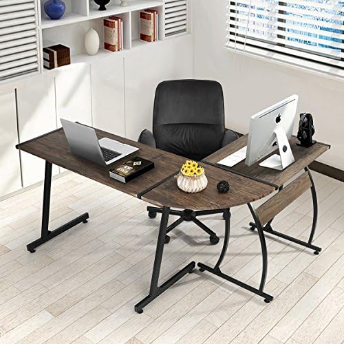 Home Office Corner L-Shape Computer Desk Workstation Study PC Wood Laptop Table (Walnut)