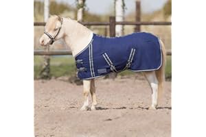 QHP Plaid couverture polaire pour falabella-shetty bride shetty mini, chevaux, bleu, taille 65 cm