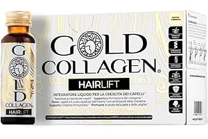 GOLD COLLAGEN Hairlift - Integratore Capelli Liquido al Collagene Marino con Acido Ialuronico, Biotina Capelli, Cheratina, Zinco, Vitamina C e B6, Fortifica Capelli Pelle Unghie - 10 Flaconi da 50 ml