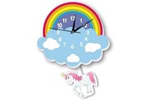 SWECOMZE Regenbogen-Einhorn Kinder Wanduhr, Uhr ohne Tickgeräusche, Cute Kreativität Kinderuhr Dekoriertes Kinderzimmer Wohnzimmer
