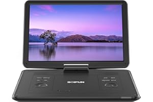 BOIFUN Lettore DVD Portatile da 17,5" con Schermo HD da 16", Batteria Ricaricabile da 6 Ore, Supporto USB/SD Card/Sync TV e Diversi Formati di Disco, Altoparlante Ad Alto Volume, Nero