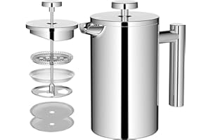 MaxMiuly 4 Cup Cafetiere Stainless Steel Double Wall French Press (Silver, 600ml)