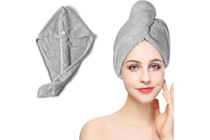 Arcjunys Mikrofaser Haarturban Turban Handtuch mit Knopf Schnelltrocknend Haarhandtuch Haar Handtuch Kopfhandtuch Microfibre Hair Towel für Alle Haartypen Grau