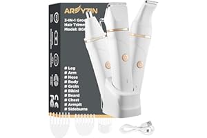 AREYZIN Bikini Trimmer Women Electric Shaver for Women Body Hair Trimmer Bikini Legs Pubic Hair Bikini Trimmer for Women, Nose Trimmer for Women, Ceramic Blades IPX7 Washable Head,Wet and Dry Use White