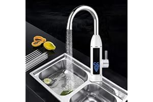 TRIEBAN 3000W Elektrischer Wasserhahn Durchlauferhitzer, 360° Schwenkbare Heiß- und Kalt-Elektroheizung Warmwasserbereiter mit Lcd-Temperaturanzeige für Küche (Weiß)