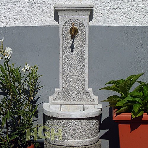 Wandbrunnen Elba Becken Wandteil 1/2″ Messing Wasserhahn Steinfigur Gartendekoration Wasserstelle Zapfsäule (alt patiniert) - 2