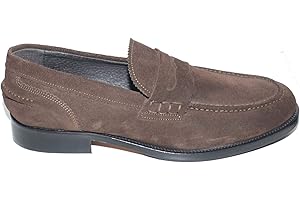MALU SHOES Scarpe Uomo Mocassini Inglese College Vera Pelle camoscio Testa di Moro Made in Italy Fondo Cuoio