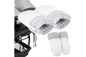 GOBESTY Pram Hand Muff, Pram Gloves, Waterproof and Windproof, Stroller Fleece Hand Muff, Extra Thick Warm Winter Baby Stroller Gloves for Buggy, Bike and Trailer (White)