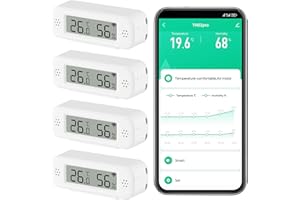 ZECAMIN Termómetro Digital Inteligente Higrómetro, Sensor de Temperatura y Humedad Interior WiFi con Alertas de App, Medidor de Temperatura Mini con Almacenamiento y Exportación de Datos,Compatible Alexa.4PCS