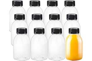 YBCPACK Lot de 12 bouteilles en plastique avec couvercles hermétiques réutilisables pour smoothie, jus et autres boissons 250 ml