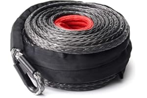 BUNKER INDUST Synthetic Winch Rope 3/8" x 85', 25000 Ibs Winch Cable Line with Protective Sleeve for 4WD Off Road Jeep ATV UTV SUV Truck Boat,1 Pcs Black Winch Rope Extension