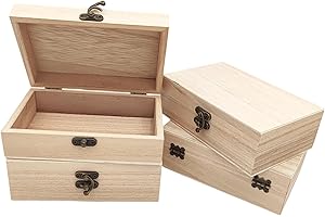 Anktily Paquete de 4 cajas de madera sin acabar, caja de madera rústica pequeña con cierre de bloqueo, caja organizadora de almacenamiento para decoración de mesa del hogar, 15 x 10 x 5 cm