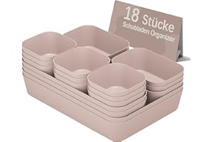Homhut Organizer Cassetti Plastica, 18 Pezzi, Scatole Plastica Organizer, Contenitori per Cassetti Salvaspazio per Trucchi Cassetti, Cosmetici, Bagno, Cucina, Ufficio, Scrivania