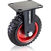 POWERTEC Sabit Plaka Tekerlek, 20 cm &Ccedil;ap, Ağır Hizmet, Kau&ccedil;uk Sırtlı, Tezgah ve Dolly i&ccedil;in