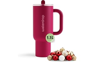 ‎WATERDROP MICRODRINK waterdrop® Thermobecher mit Strohhalm 1,1L – Auslaufsichere, robuste Trinkflasche mit aufklappbarem Trinkhalm, Hält 12h kalt, Trinkbecher mit Deckel, isolierte Edelstahlflasche