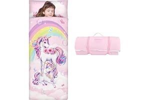 DECALSWEET Sac de Couchage Chaud pour Enfants avec Oreiller Amovible, Tapis de Sieste Pliable pour Filles et Garçons, Couverture de Sieste avec Double Fermeture Eclair pour Camping Ecole Garderie