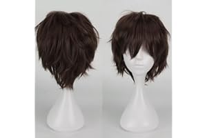 ‎CYBELLEZA Anime CosplayPerücke Kurze Dunkelbraune Synthetische Gerade und Gewellt Fancy Dress Perücke mit Gratis Mütze