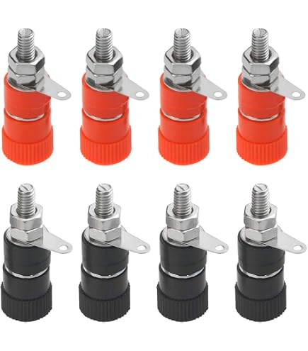 Lot De 10 Fiches Bananes Femelles Avec Filetage 3,8 Mm Et 4 Mm - Rouge Et Noir