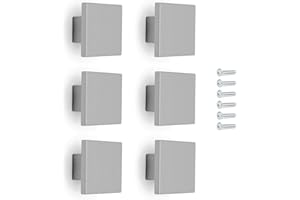 Poliplast – Set da 6 Pomelli, Design a quadrato, per Cucina, Armadio e Cassetti, per Bambini, Verniciato a mano, Colore Alluminio, Art. 22Q