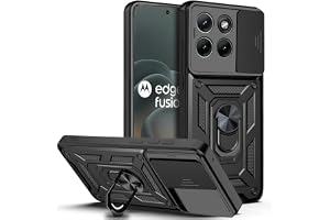 AESTMO Tough Armor Moto Edge 70 Fusion 5G Bumper Back Case Cover | Ring Holder & Sliding Camera Shield Cover | 360 Degree Protection Back Case Cover for Moto Edge 70 Fusion 5G (Black)