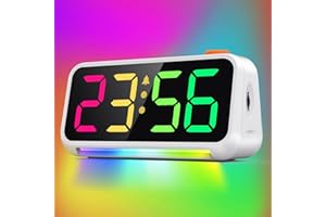 XREXS Sveglia da Comodino, Sveglia Digitale a LED, Display Dinamico a Colori RGB, Luce Notturna a 7 Colori, Luminosità da 0-100%, 3 Modalità di Sveglia, Volume Regolabile, Snooze, USB Ricaricare
