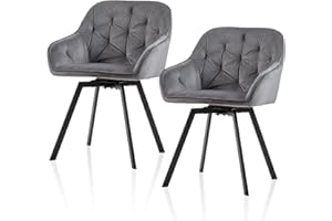 ‎TUKAILAI TUKAILAI Esszimmerstühle Drehbar 2er Set, Samt Drehstuhl mit Armlehnen Rückenlehne Dick Gepolsterter Sitz Metallbeine, Armlehnstuhl Küchenstühle Polsterstuhl für Küche Wohnzimmer Esszimmer,Grau