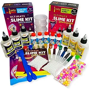 Yucky Science 41 Pieces Ultimate Slime Making Kit for Kids Combo Pack of 2 - Glitter & Sparkle. Unicorn & Fluffy. Make 30+ Slimes. Age 4 Years and Above (Multicolour)