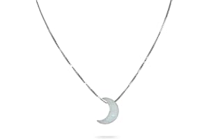 AVNIS Weiß Opal Mond Halskette Sterling Silber Mond Anhänger Schmuck Zierliche Box Kettenlänge 16 + 2 Zoll Extender Geschenk für Mädchen Frauen