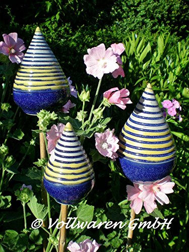 ROSENKUGEL ZAPFEN geringelt KERAMIK H17 handgearbeitet blau Kunstkeramik FROSTFEST - 3