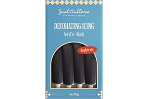 JUST CUTTERS Pack of 4 x 19g Writing Icing Tubes | Ready To Use | Instant Icing Pens for Writing, Drawing & Personalising Cakes, Biscuits & Baking (Black)