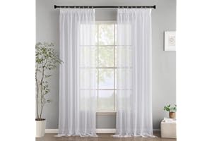 Woaboy Zasłony z taśmą marszczącą, woal, do salonu, przezroczyste, do sypialni, nowoczesne zasłony ze szlufkami, zestaw 2 sztuk, 140 x 225 cm (szer. x wys.), białe