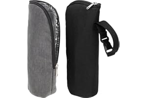 Hohopeti 2pcs Insulated Bottle Bag Thermal Milk Bottle Pouch for Travel with Handle Durable Polyester for Parents Grey