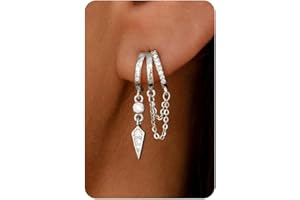 HANLI 14K Gold Plated/Silver Earrings for Women Trendy Sterling Silver Triple Huggie Earrings Dainty Dangle Earring Small Hoops Statement Long Drop Chain Earrings Fashion Non Tarnish Jewelry