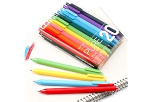 LANXIVI Kaco Bolígrafos retráctiles de tinta de gel, lápices de punta extrafina (0.5 mm), paquete de 20 unidades, tintas de colores surtidos para libros de colorear para adultos, manualidades y garabatos