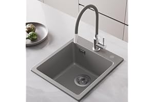 CECIPA Évier en granit gris, évier de cuisine 40x45cm, évier à encastrer gris, évier d'angle, évier moderne de cuisine en granit, petit lavabo de cuisine, évier de cuisine avec 2 trous pour robinet