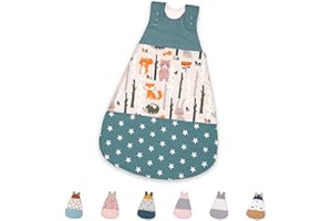 ULLENBOOM ® Schlafsack Baby 4 bis 10 Monate, 68/74, Waldtiere Petrol (Made in EU) - Baby Schlafsack Neugeboren - Ganzjährig für Frühling, Herbst und Winter, Babyschlafsack mit 2,5 TOG