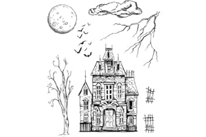 BRIARTW Halloween House Buildings Tree Braches Bats Moon Stamp for Card Making DIY Scrapbooking Paper Crafting Clear Rubber Stamp Handmade Crafts Scrapbooking Supplies Scrapbook Photo Album Decor